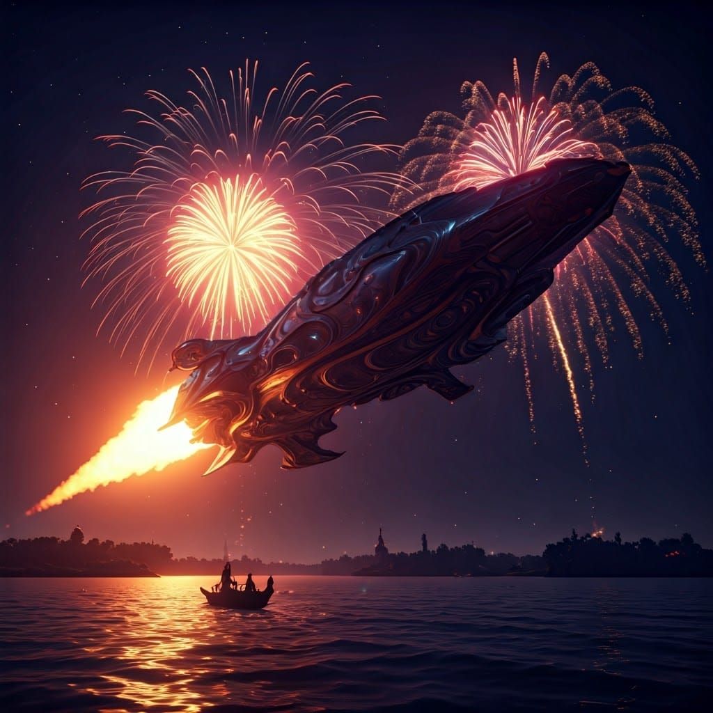 Ethereal Spaceship Illuminates Cosmic Fireworks in Hyper-Rea...