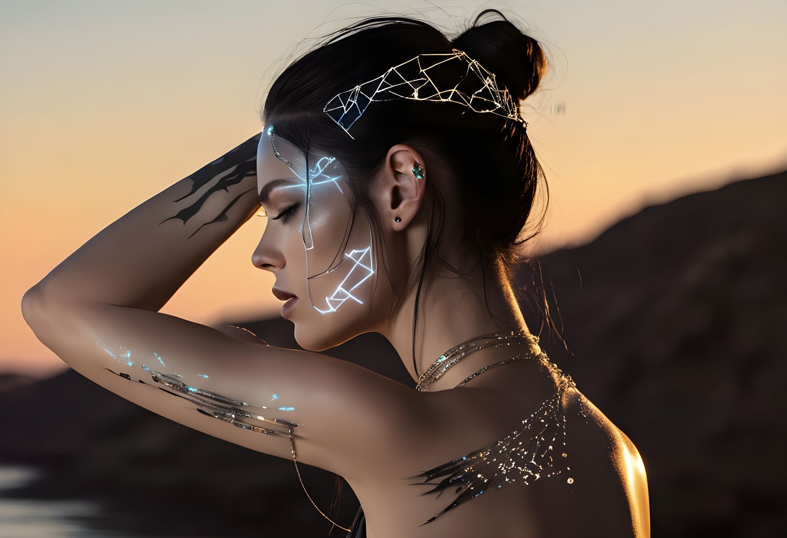 Galactic Goddess in Cyberpunk Surrealism