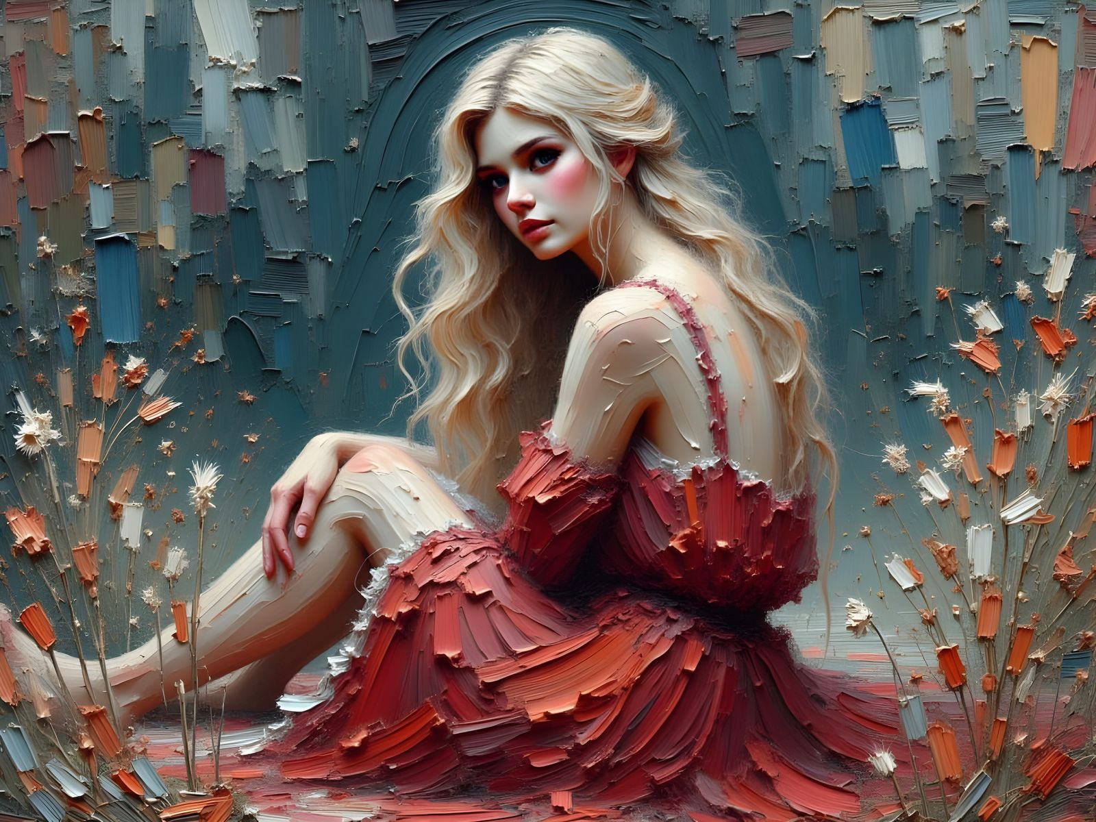 Norse Goddess in Dreamy Impasto Oil Painting