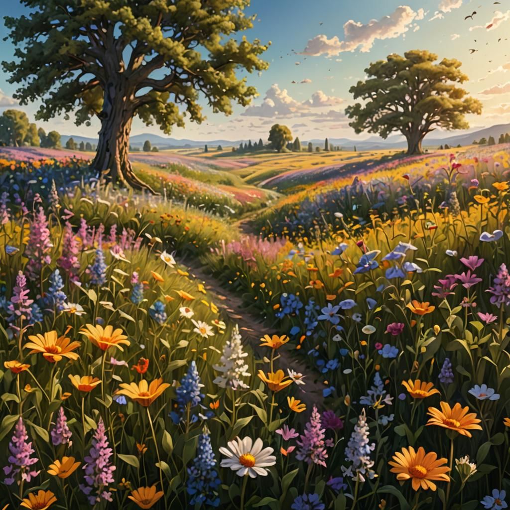 Hyper-Realistic Wildflower Field in Digital Art