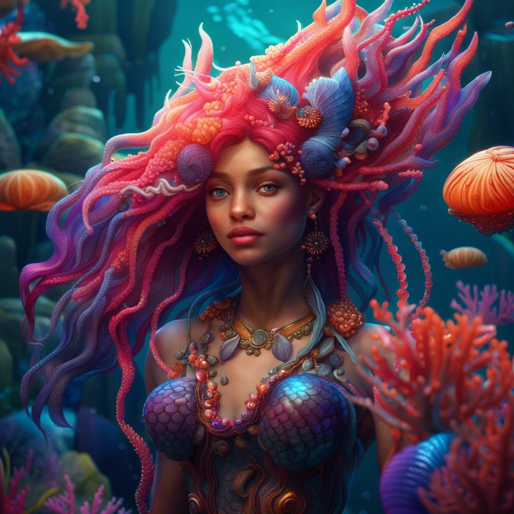 Mermaid with Jellyfish Hair, Fantasy Concept Art