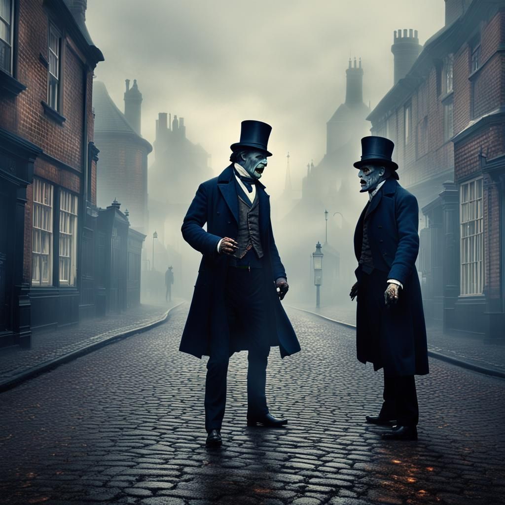 Dr. Jekyll and Mr. Hyde Confrontation in Victorian London