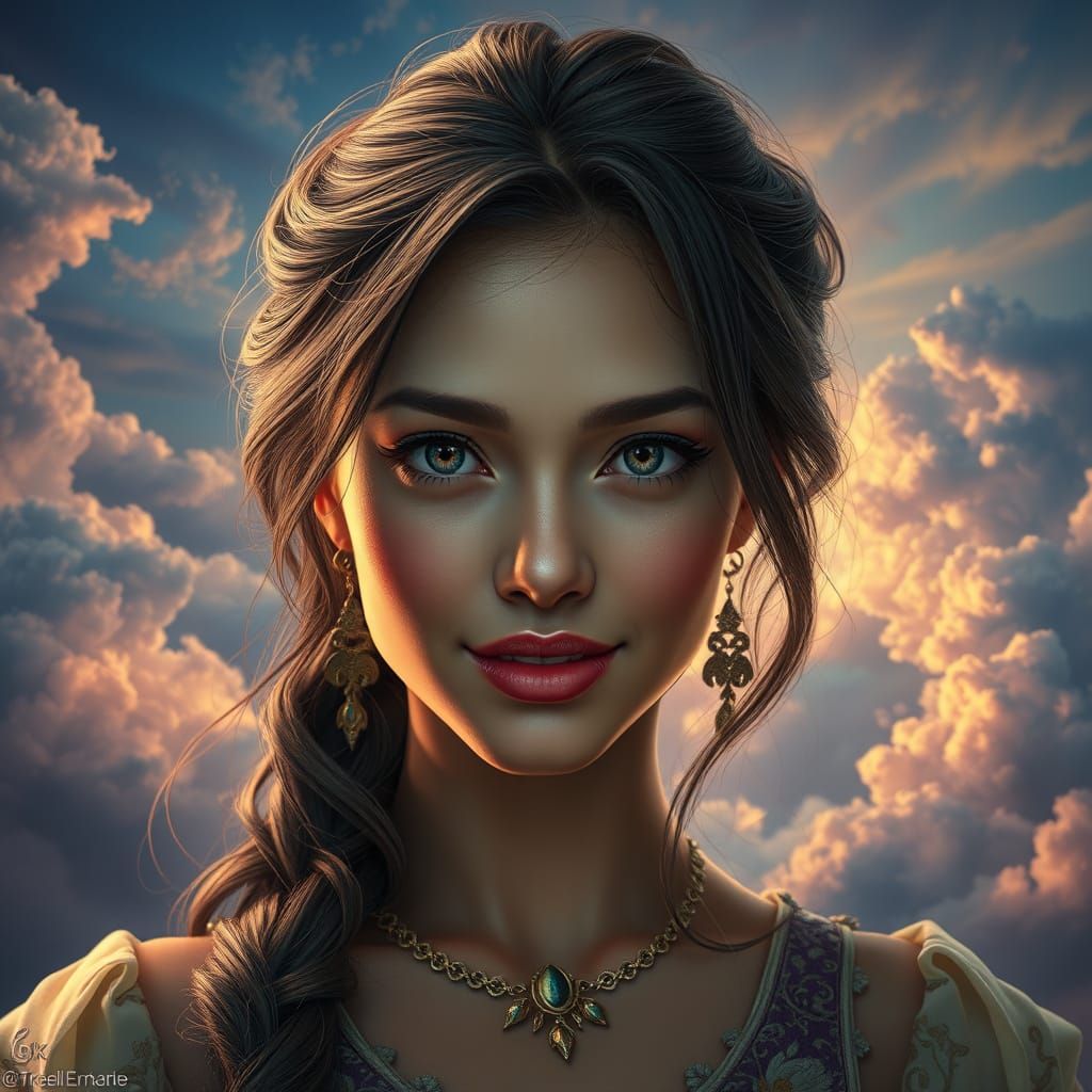 Hyperrealistic Portrait of a Beautiful Woman in Dreamlike Cl...