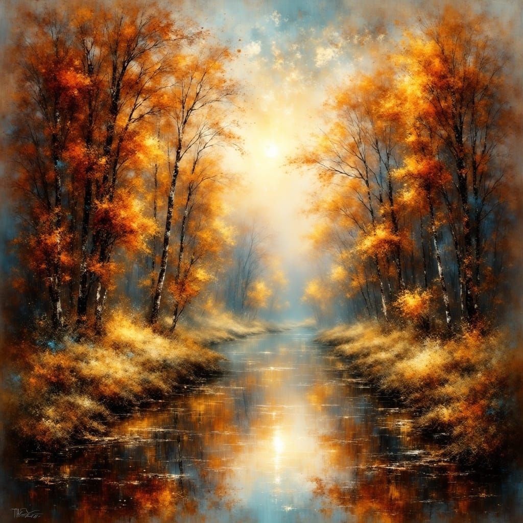 Misty Autumn Valley Landscape Painting