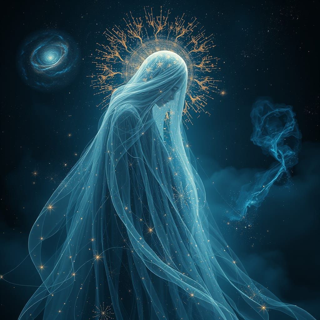 Ethereal Mystic Emerges from Cosmic Tapestry