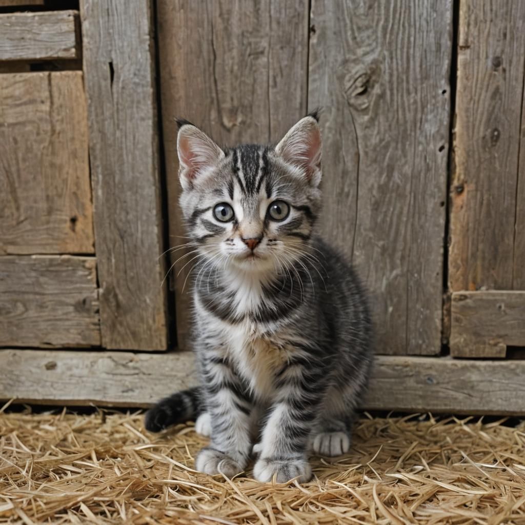 Silver Tabby Kitten in Rustic Barn Setting