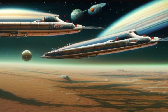 Hyperrealistic Spaceships in Classic Sci-Fi Style