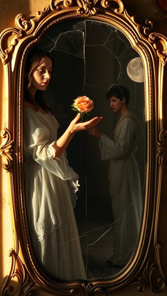 Surreal Portrait of Star-Crossed Lovers Reaching Through a S...