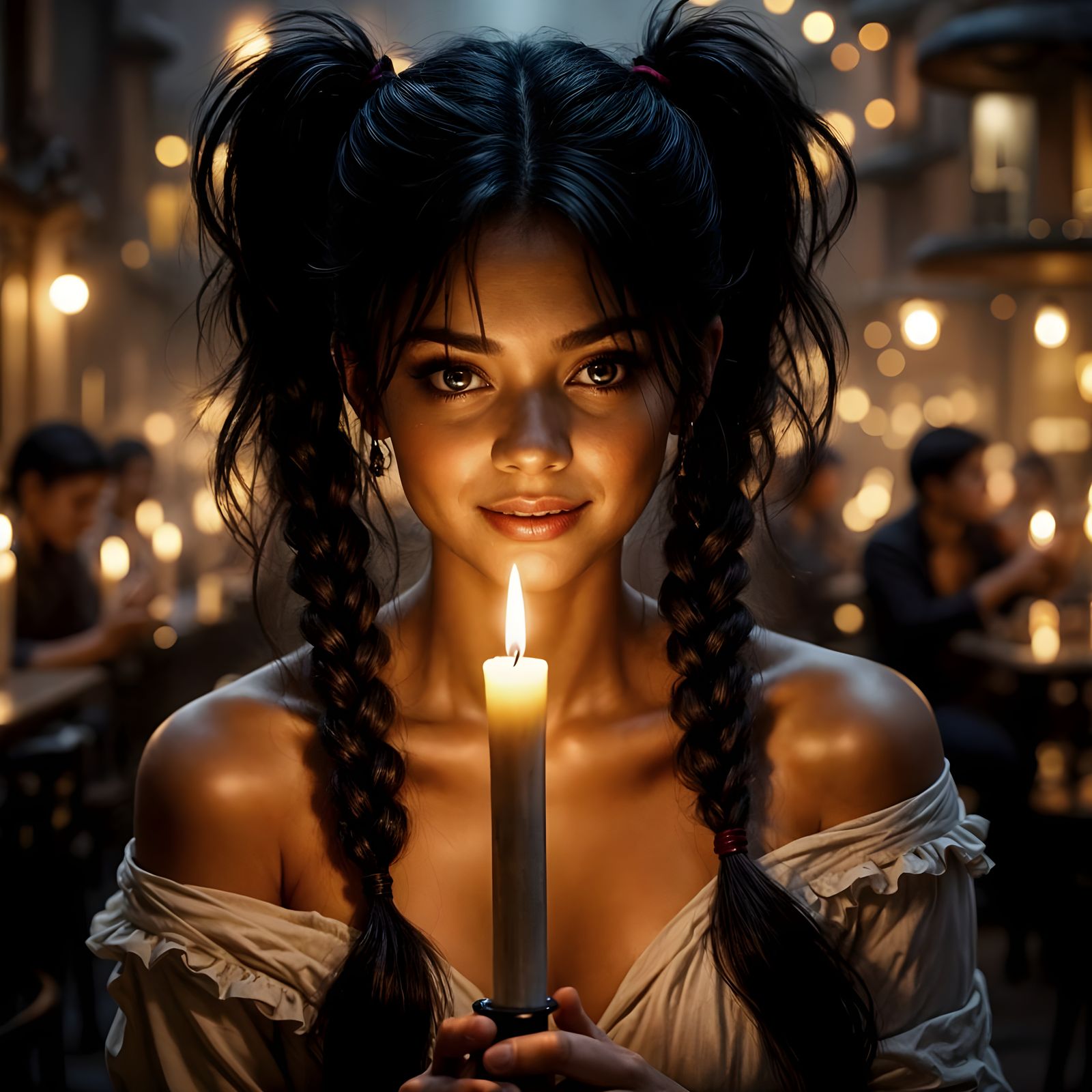Indian Woman in Candlelit Splendor