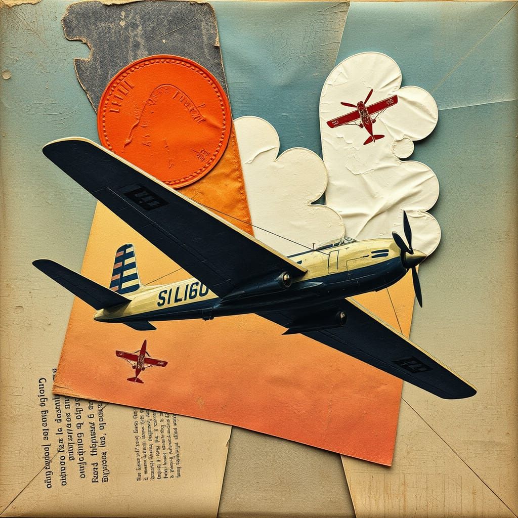 Aviation Constructivist Collage in Textured Abstract Style
