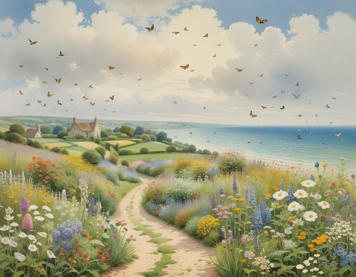 Idyllic Cottage Garden with Wildlife: Impressionist Style