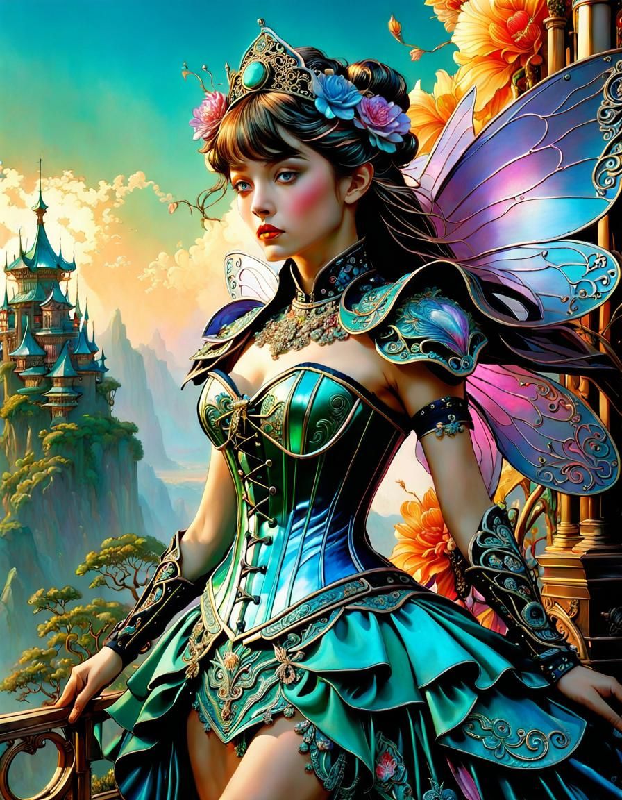 Iridescent Fairy Corset with Filigree Details