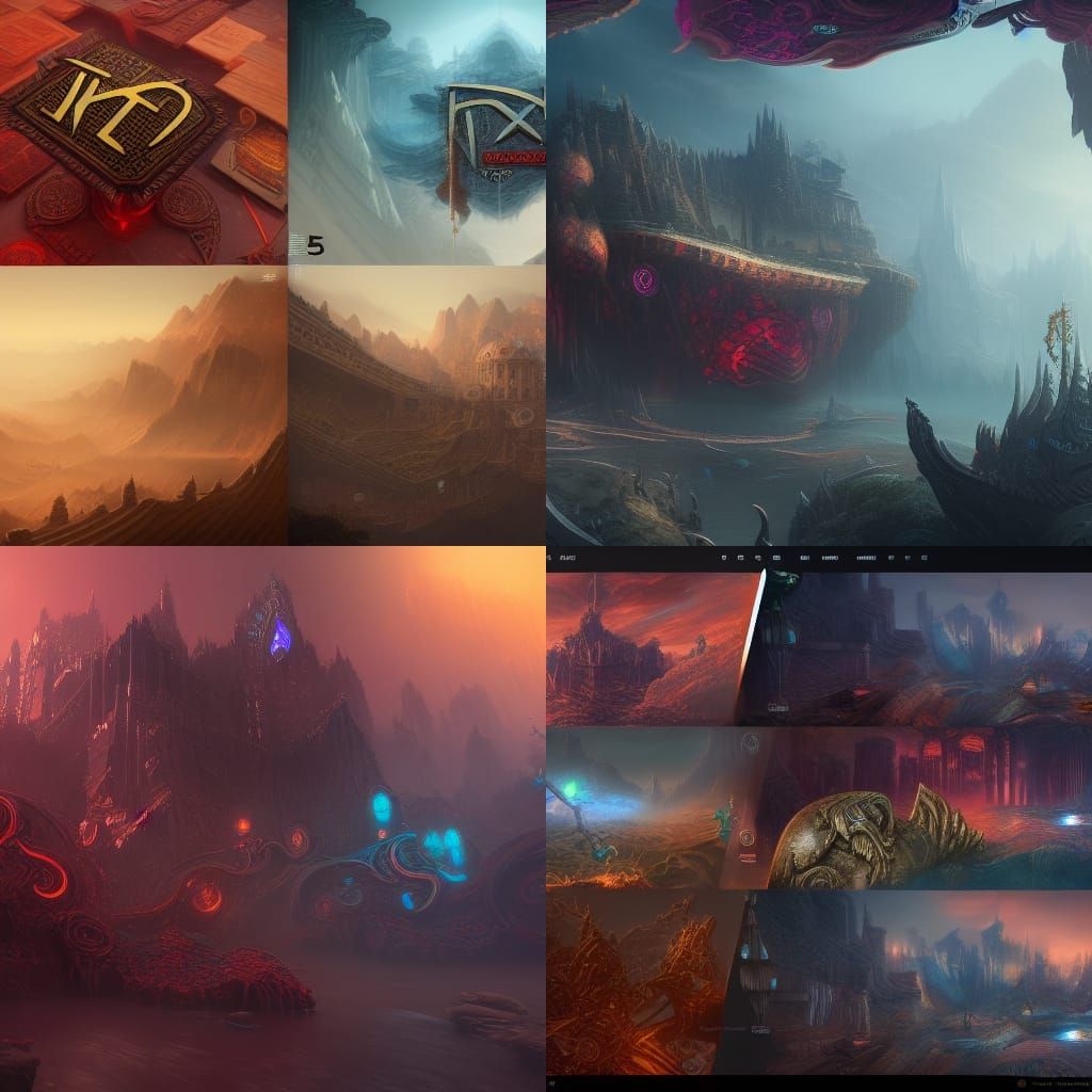 Fantastical Logos in Detailed Matte Painting Style