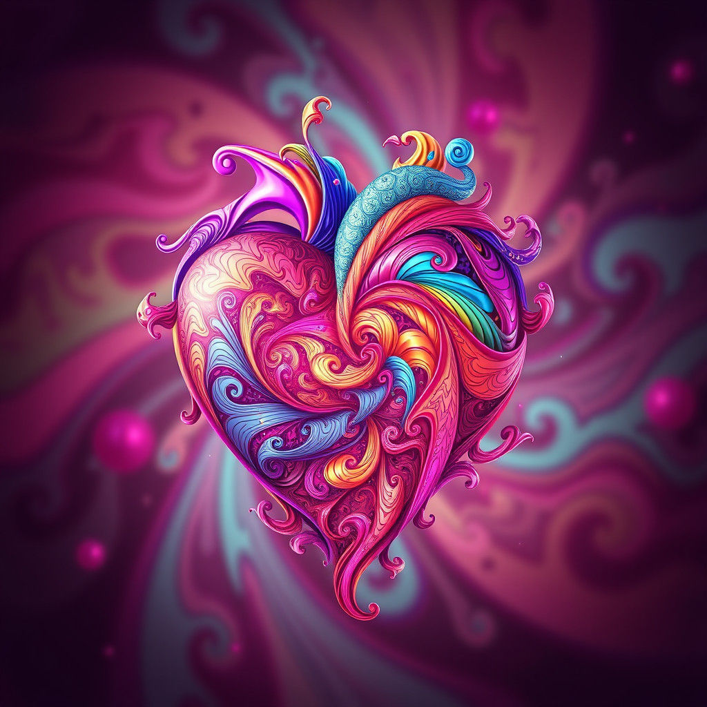 Fractal Love Heart with Zentangle Background