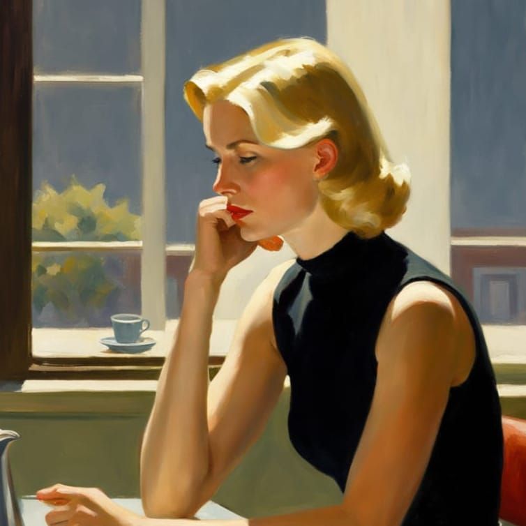 Starlet Contemplation in Edward Hopper's Impressionistic Sty...
