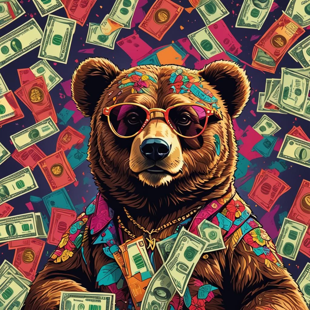 Pop Art Bear with Sunglasses and Cash