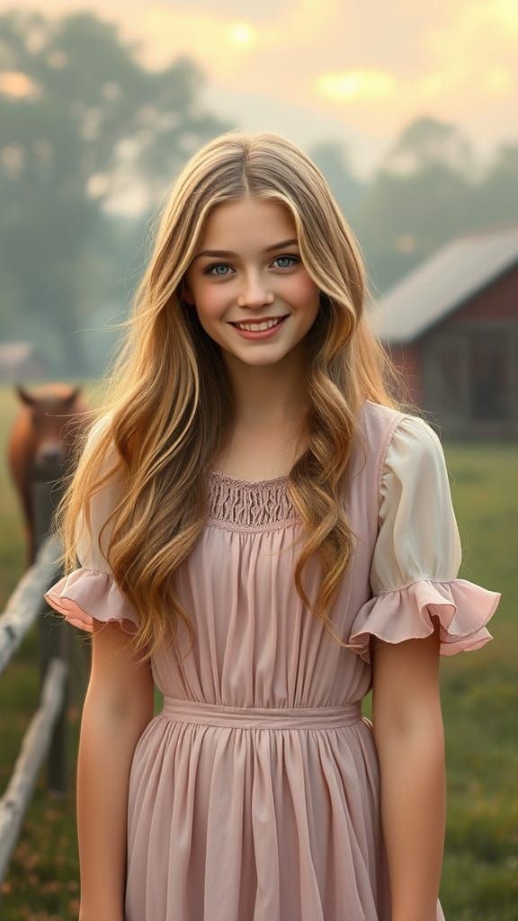 Ethereal Girl on a Golden Farm