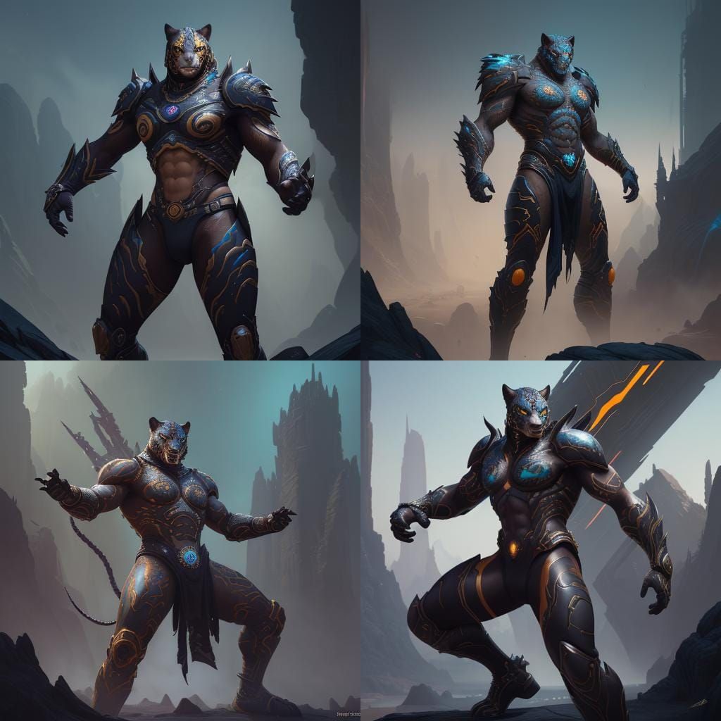 Futuristic Jaguar Warrior in Detailed Matte Painting