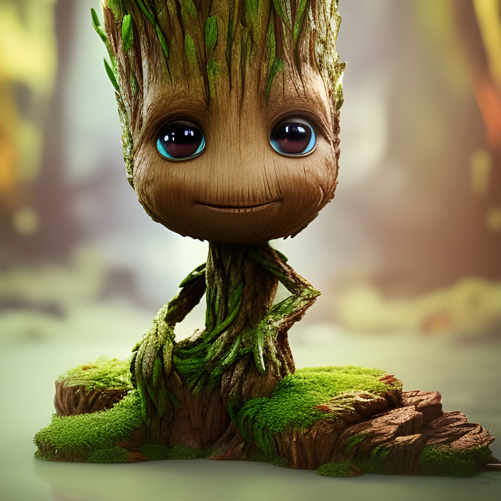 Chibi Groot with Sparks in Detailed Digital Art