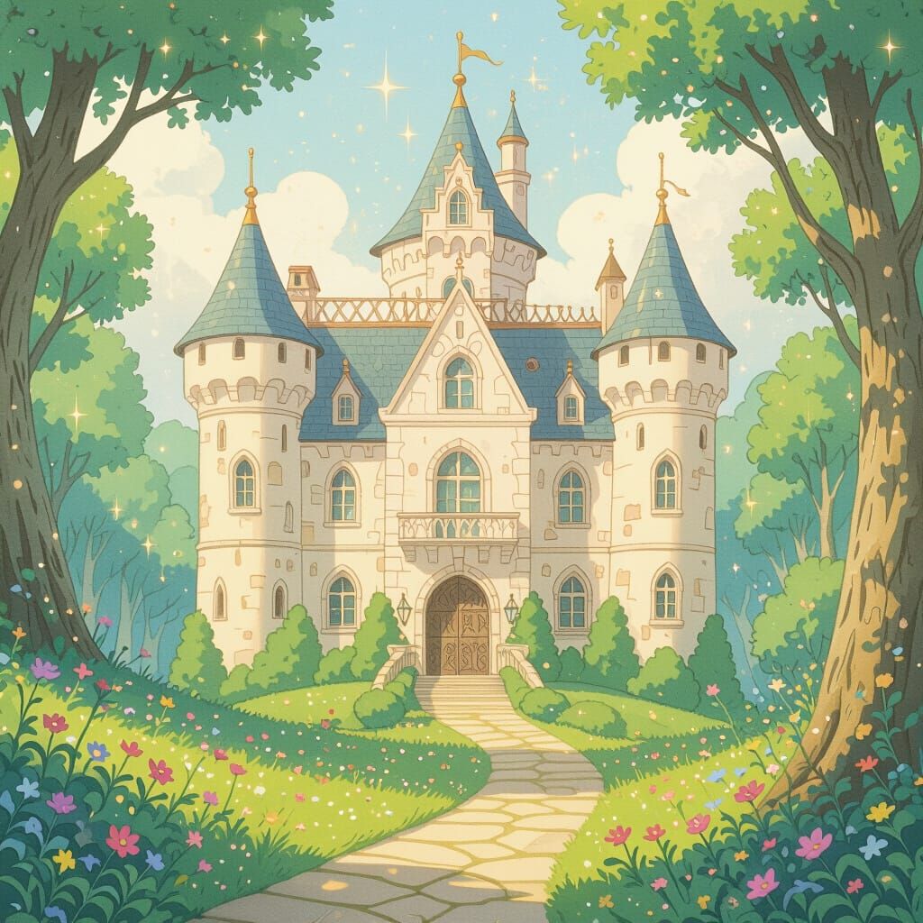 Pastel Castle in Enchanted Fairy Forest