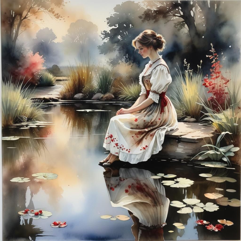 A French girl at the pond