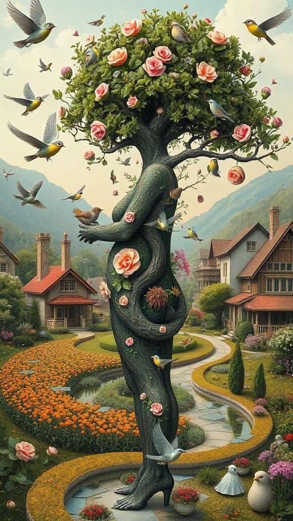 Surreal Goddess of Blooming Ecosystems Emerges in Springtime...