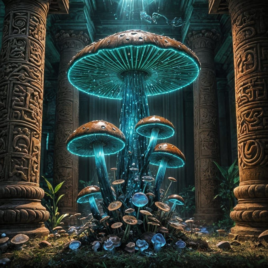 UFO Beams Illuminate Temple Mushrooms