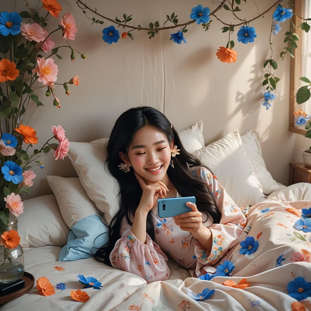 Korean Woman with Flower Earrings: Fantasy Concept Art