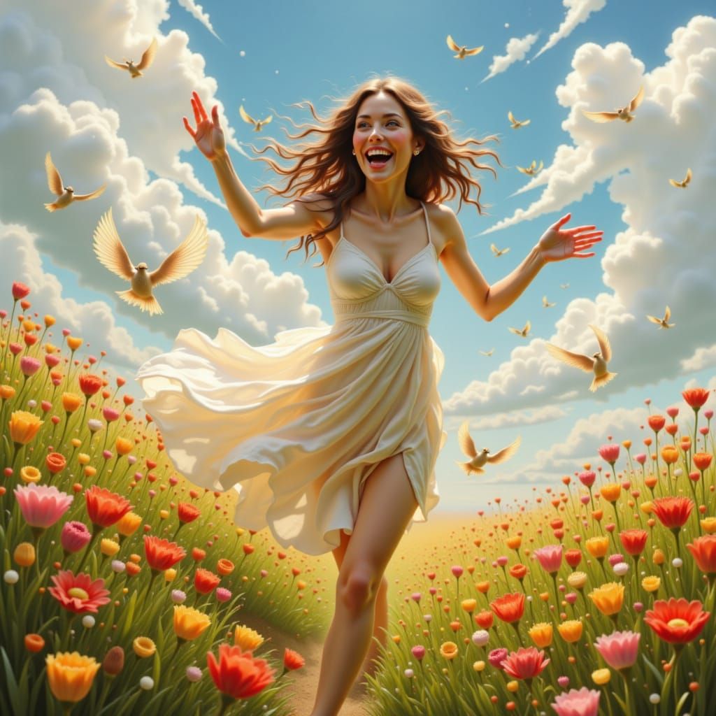 Spangle Character Flying Amidst Flowers and Breeze