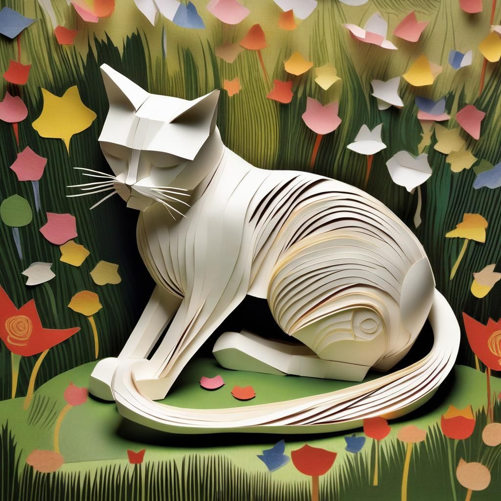 Paper Cats in Meadow with Dynamic Lighting