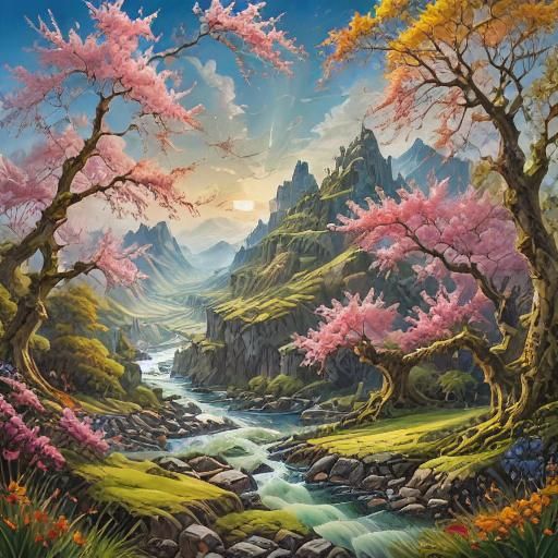 Romantic Couple in Spring Meadow Landscape