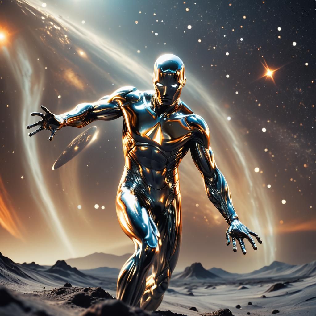 Silver Surfer Soaring Through Cosmic Landscape
