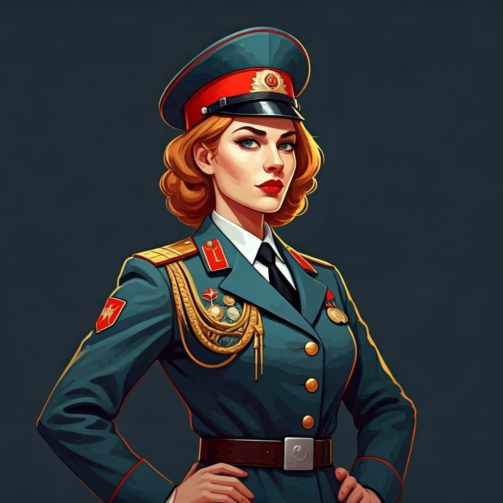 Confident Female Leader in Soviet-Style Portrait