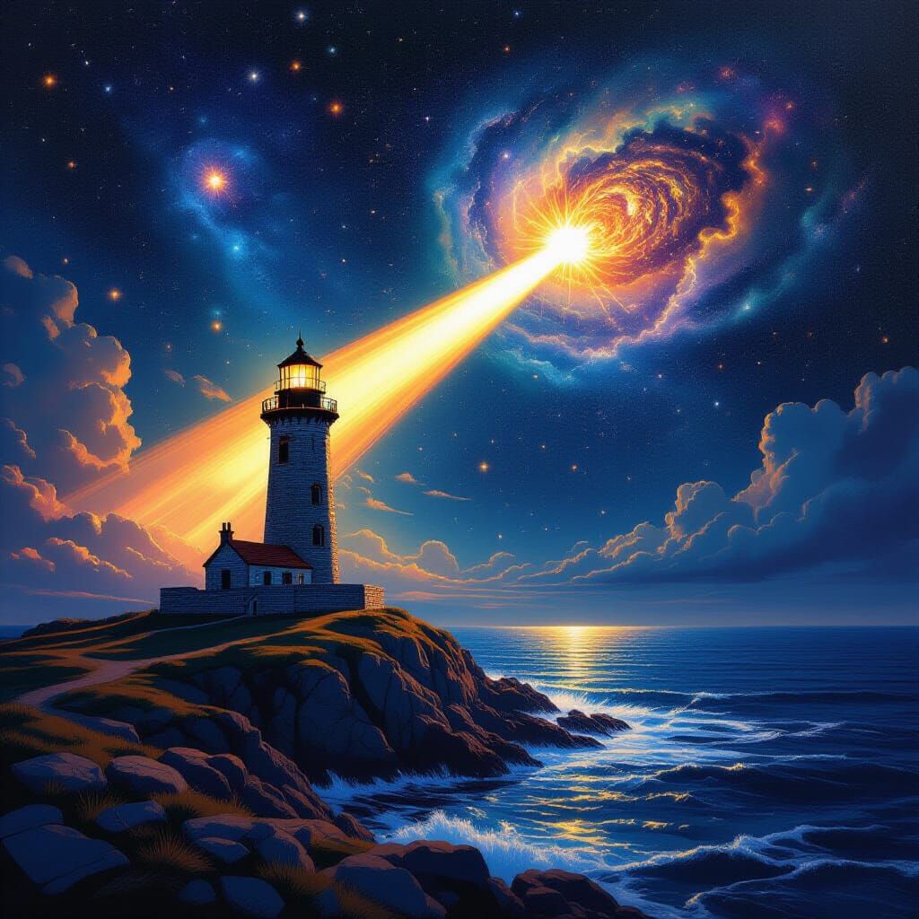 Bell Rock Lighthouse Comet in Cosmic Art Style