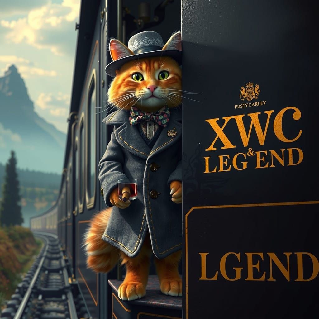 Debonair White Cat in Tuxedo and Fedora on Luxury Train