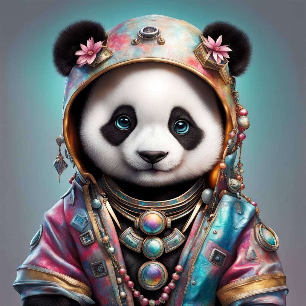 Hyperrealistic portrait of an (adorable baby panda:1.5), wit...