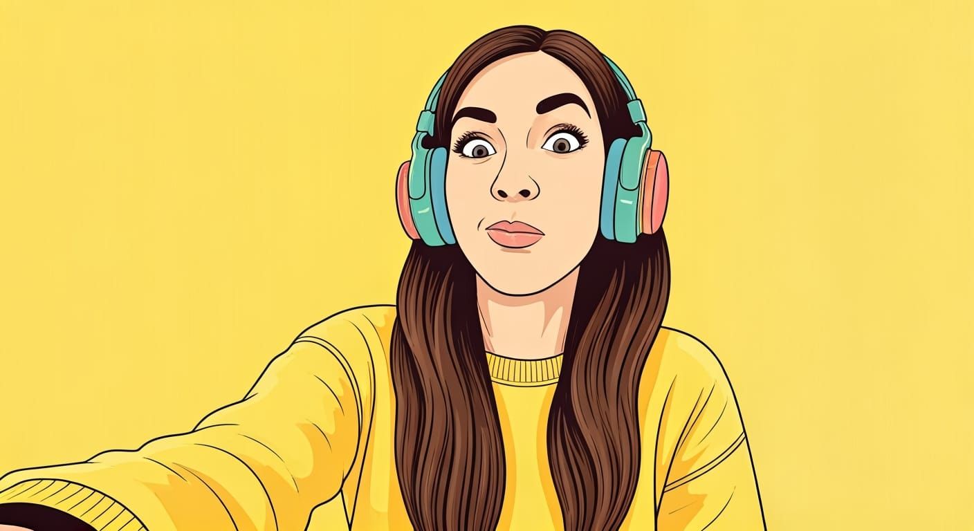 Cartoon Woman's Goofy Selfie in Vibrant Colors