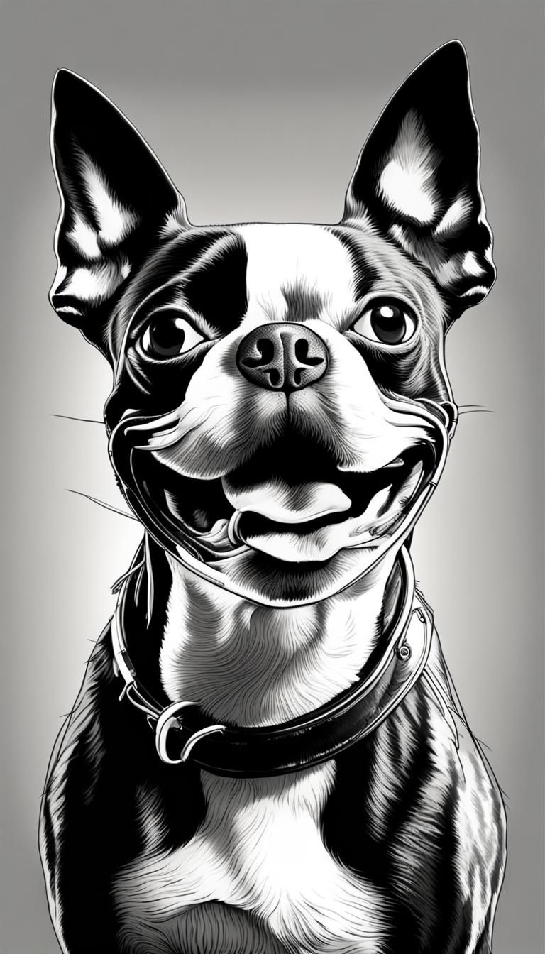 Happy Boston Terrier in Hyperrealistic Splash Art Style