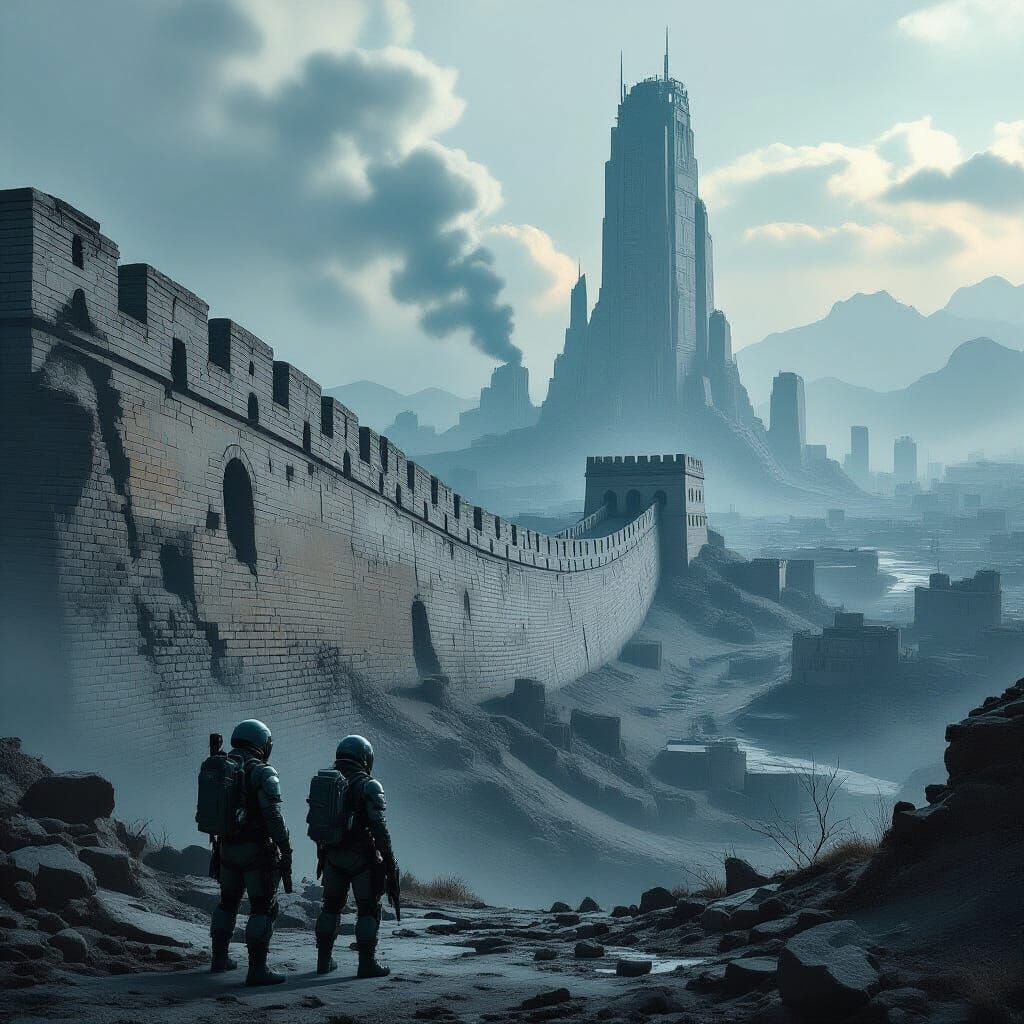 Epic Post-Apocalyptic Wall and Dystopian Cityscape