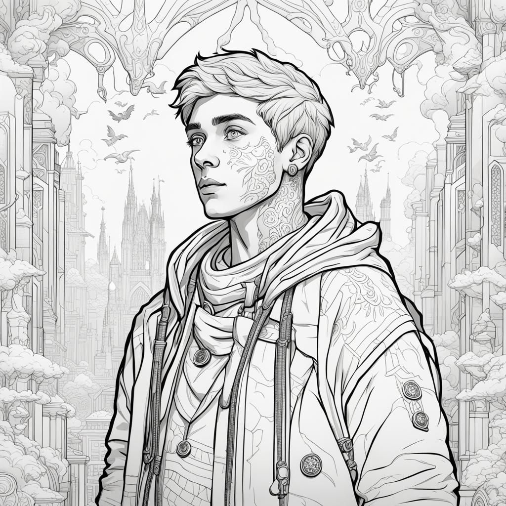 Deaf Non-Binary Person Coloring Page in Line Art