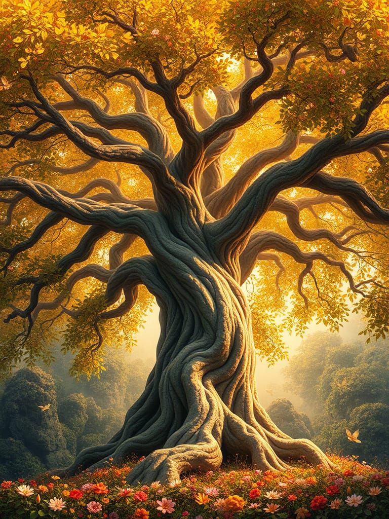 Ancient Tree of Life in a Dreamlike Landscape