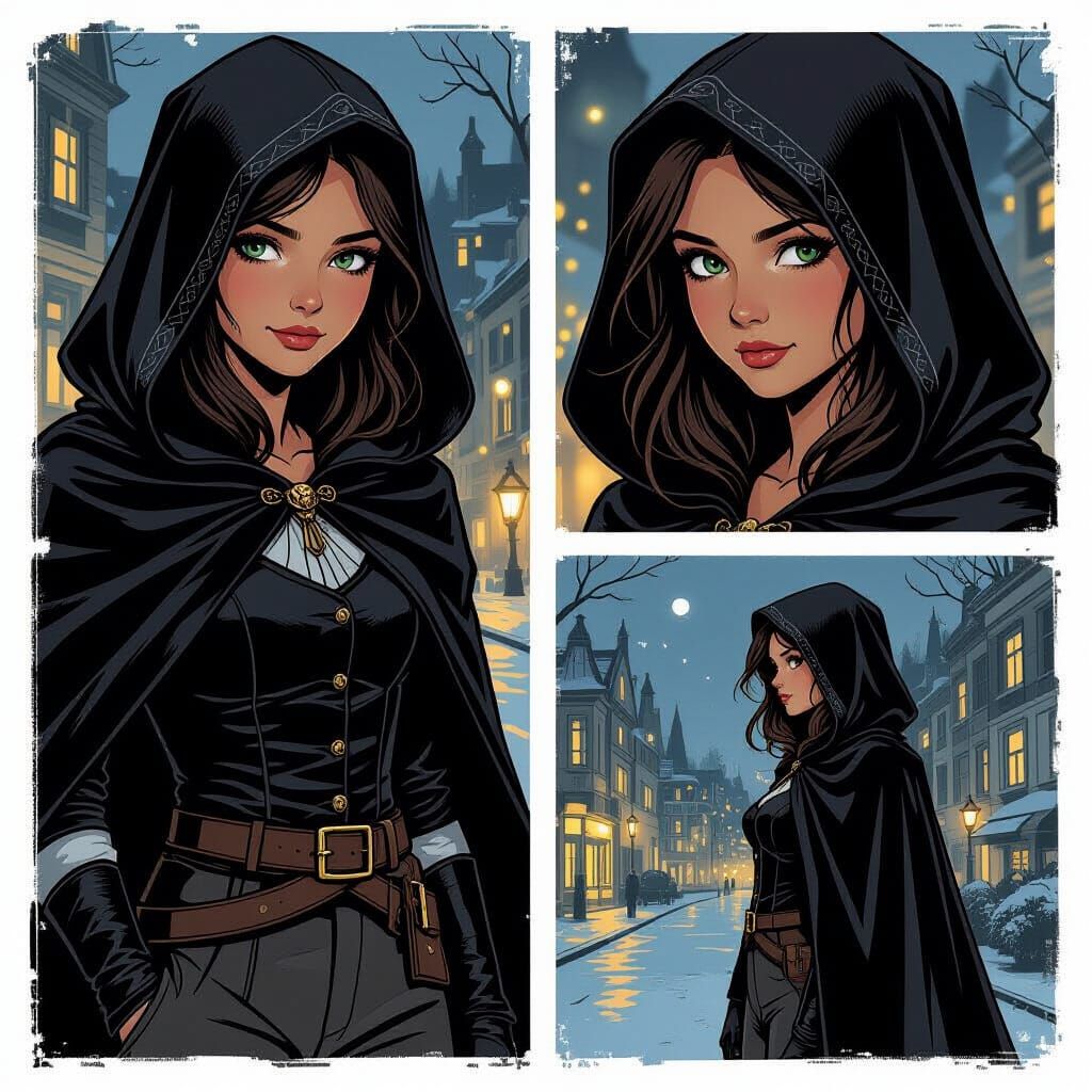 Girl in Black Cloak, Edwardian Style Digital Art