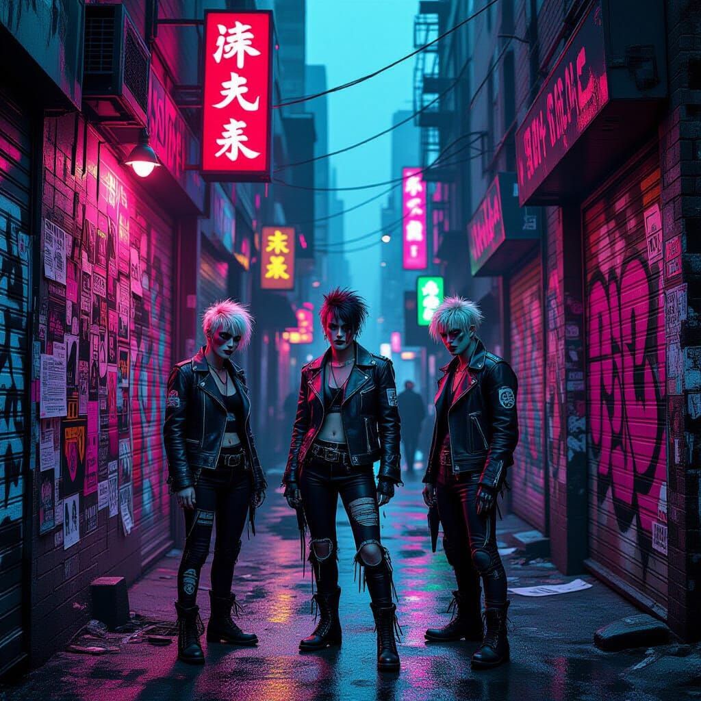 Surreal Punk Alley in Abstract Expressionist Style