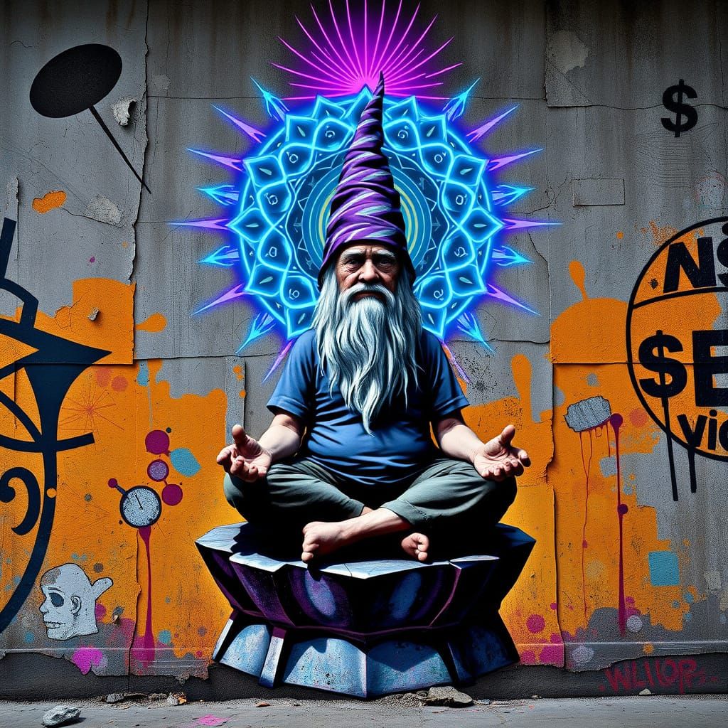 Street Art Gnome in Spiritual Turmoil