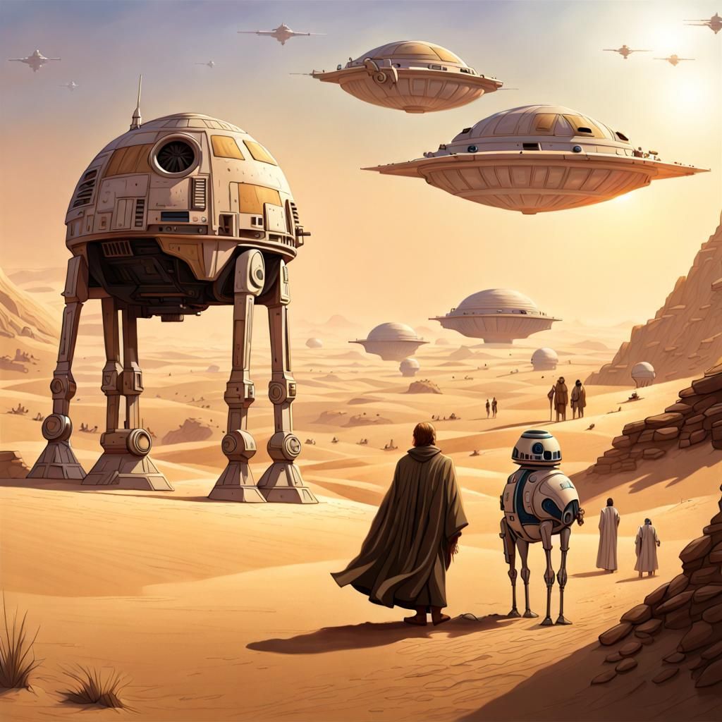 Tatooine Peaceful Scene with Aliens and Shepherds