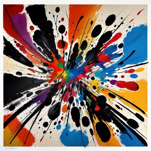 Abstract Expressionism. Medium shot. A person surrounded by ...