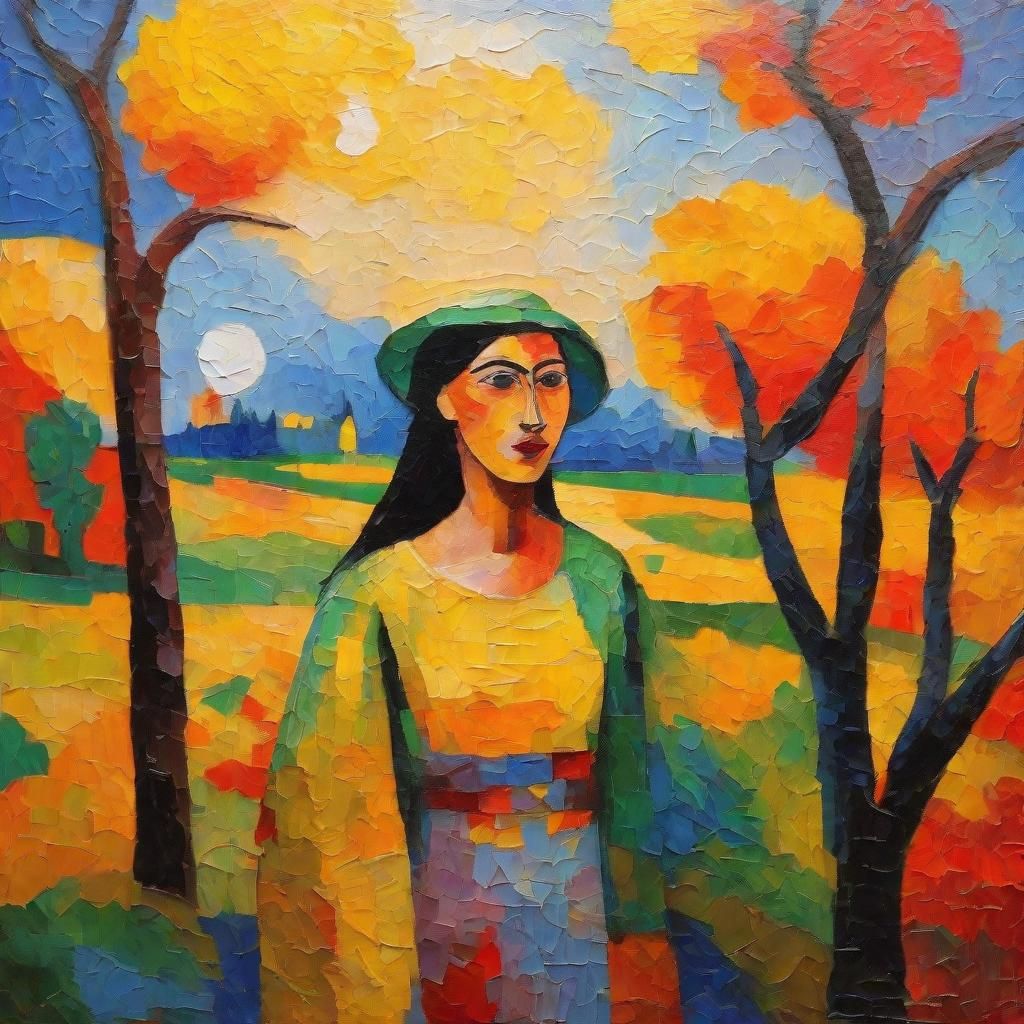 Expressionist Woman in Dreamlike World as Impasto Painting