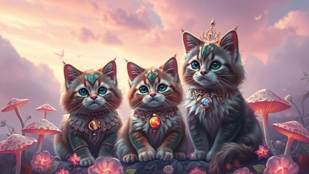 Whimsical Kittehs in Enchanted Realm
