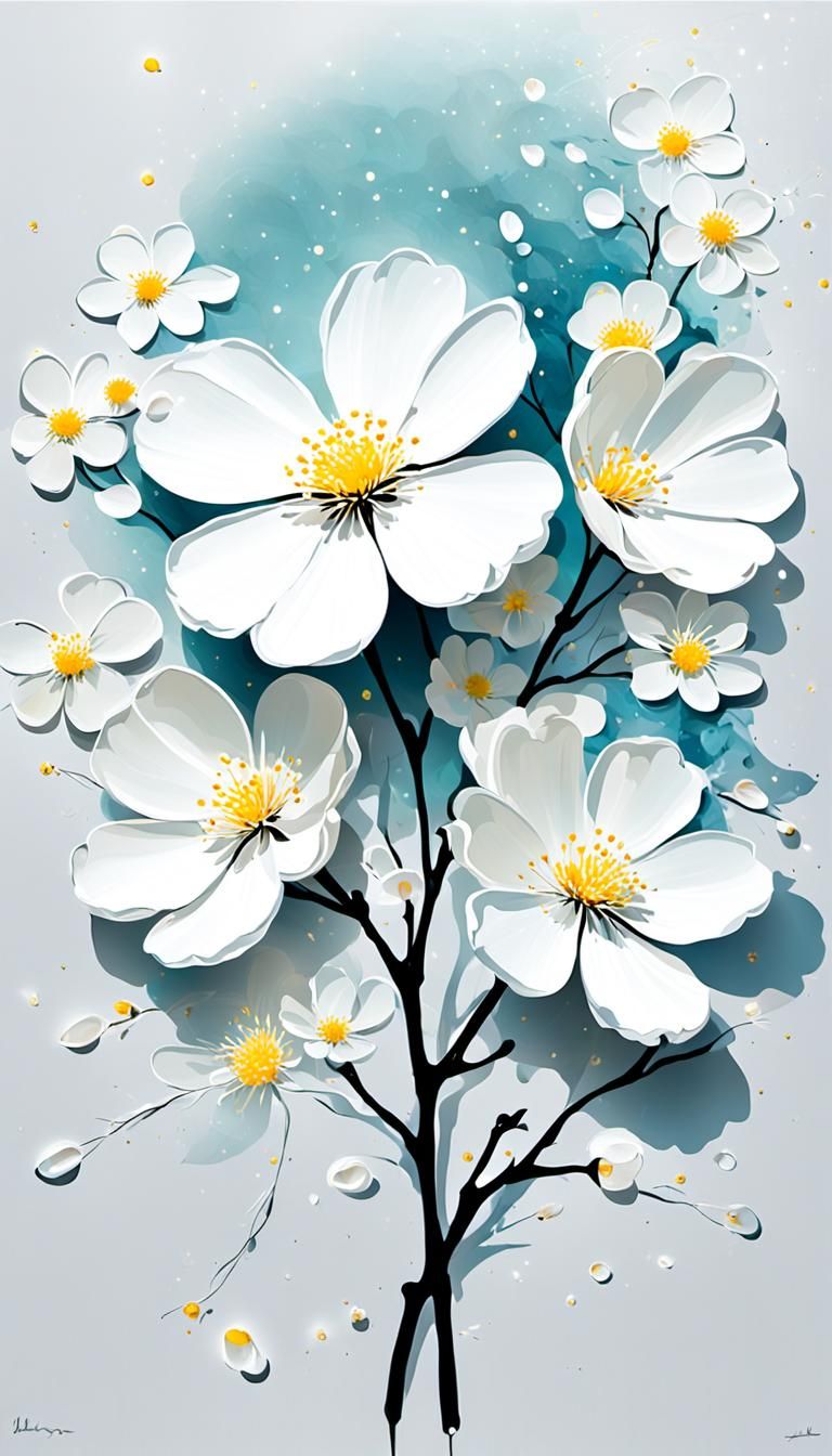 Surreal Chrome Blossoms in Ethereal Ukiyo-e Style