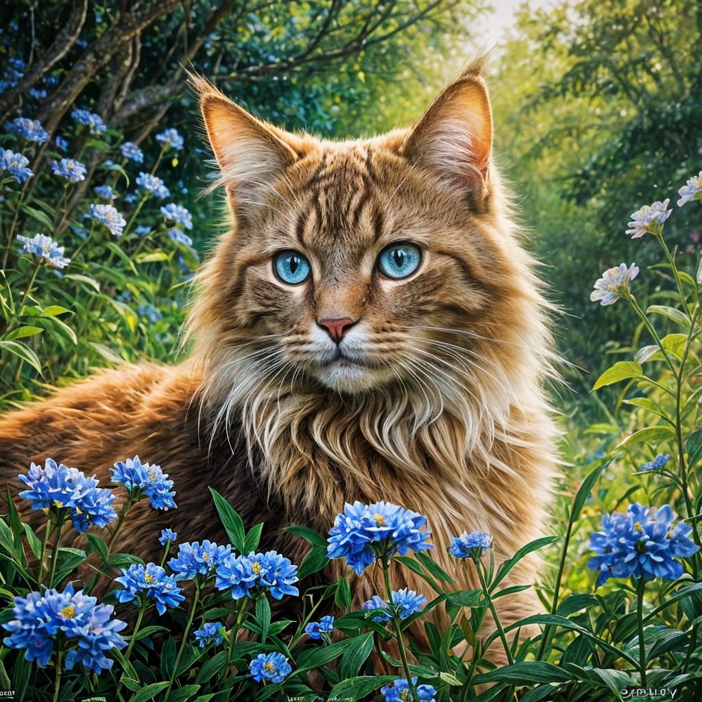 Ethereal Feline Goddess in Vibrant Landscape